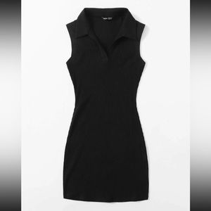 Black Unity Rib Knit Solid Bodycon Dress